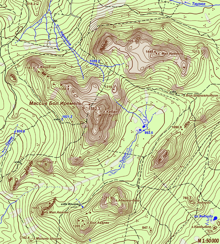 Карта границы леса на массиве Ирмель
